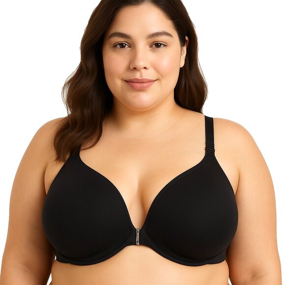 Cacique Lane Bryant Womens Front Close Black T Shirt Bra U/W Lace X Back 44D - Picture 7 of 9
